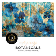 Modern Blue Gold Floral Botanical for Furniture