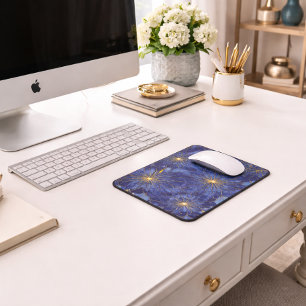Modern Blue Gold Floral Pattern Mouse Pad