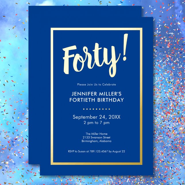 Modern Blue & Gold Foil 40th Birthday (Modern Blue & Gold Foil 40th Birthday Foil Invitation)