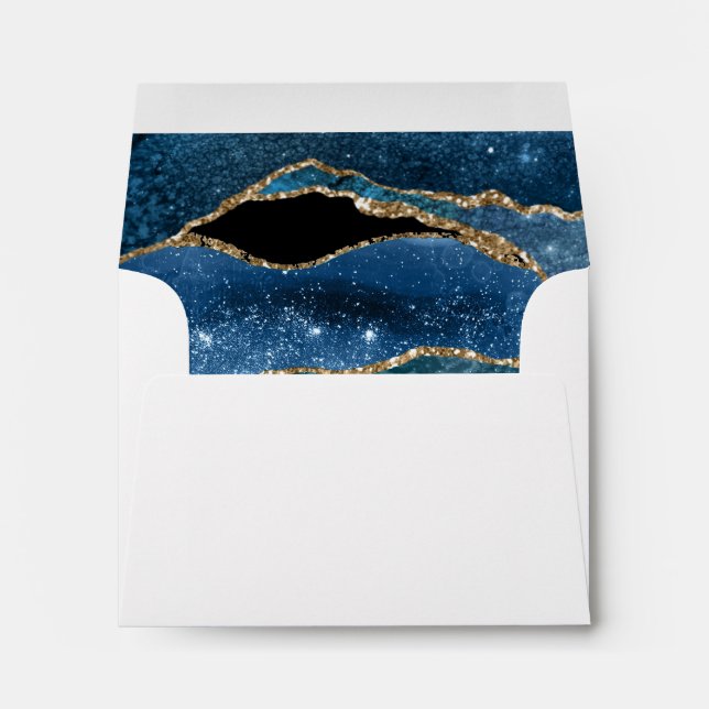 Modern Blue Gold Foil Agate Wedding RSVP Envelope (Back (Bottom))