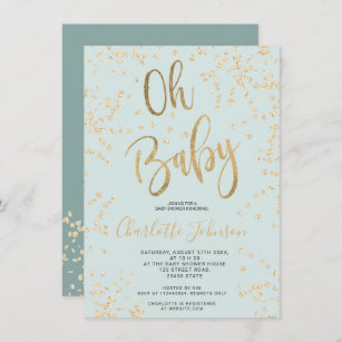 Modern blue gold foil confetti oh baby shower invitation
