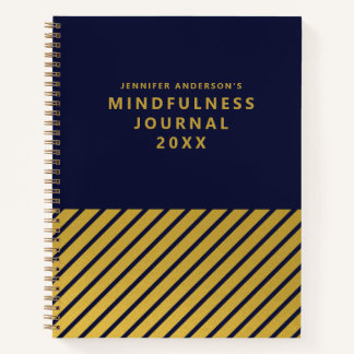 Modern Blue Gold Foil Stripes Mindfulness Journal