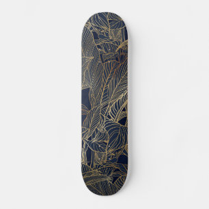 Modern Blue Gold Foliage Plant Botanical Design Skateboard