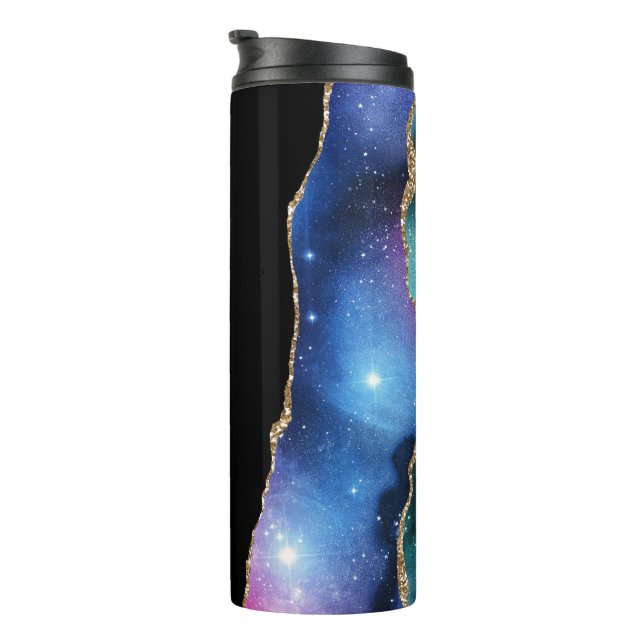 Modern Blue Gold Glitter Agate  Thermal Tumbler (Rotated Right)