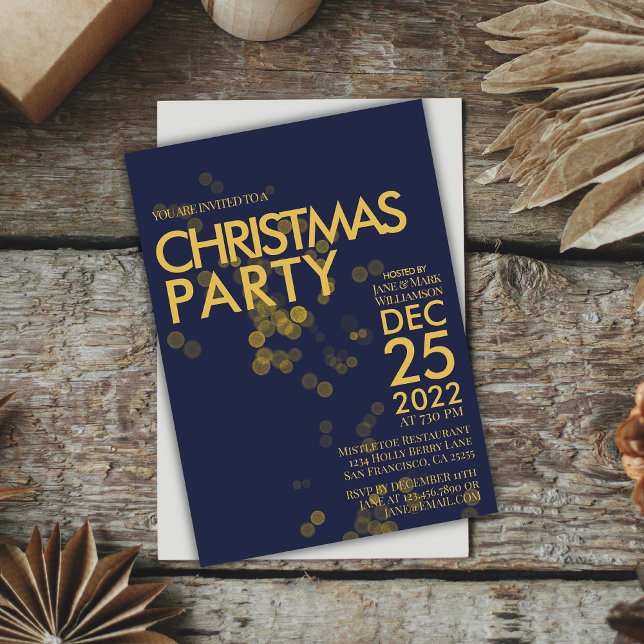 Modern Blue Gold glitter confetti Christmas Party  Invitation (Creator Uploaded)