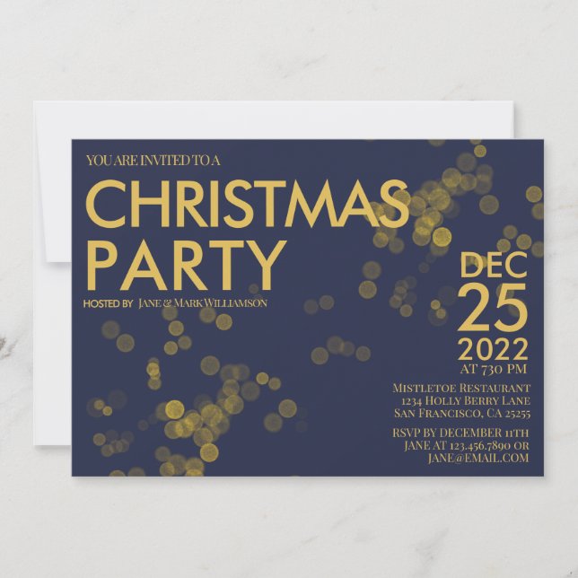 Modern Blue Gold glitter confetti Christmas Party  Invitation (Front)
