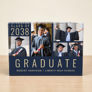 Modern Blue Gold Graduation Photo Block