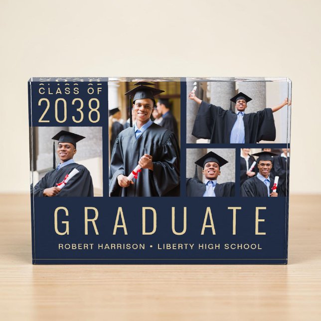 Modern Blue Gold Graduation Photo Block (Modern Blue Gold Graduation Photo Block)