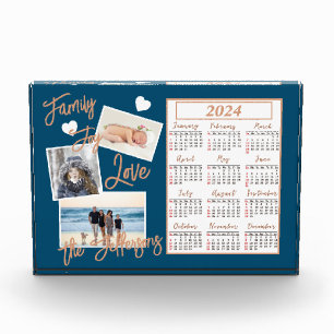 Modern Blue & Gold New Year Calendar Photo Block