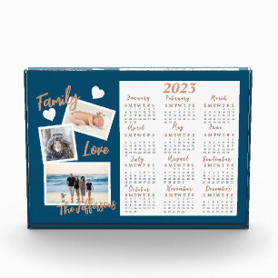 Modern Blue & Gold New Year Calendar Photo Block