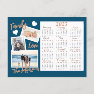 Modern Blue & Gold New Year Calendar Photo  Postcard