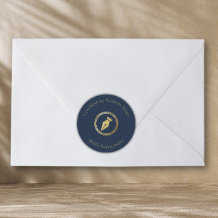Modern Blue Gold Notary Pen Certified by Classic Round Sticker