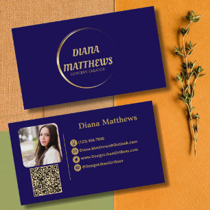 Modern Blue Gold,QR Code Professional Photo Business Card
