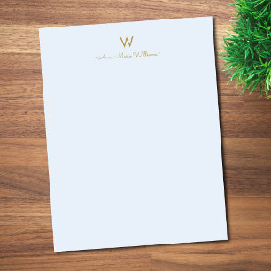 Modern Blue Gold Script Monogram Custom Letterhead