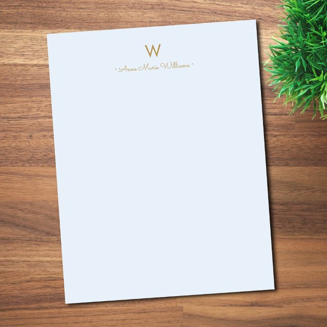 Modern Blue Gold Script Monogram Custom Letterhead (Creator Uploaded)