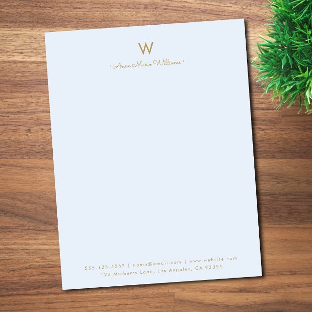 Modern Blue Gold Script Monogram Custom Letterhead (Creator Uploaded)