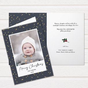 Modern Blue Gold Star Bokeh Overlay Minimalist  Holiday Card