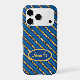 Modern Blue & Gold Stripes Personalise Name