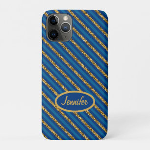 Modern Blue & Gold Stripes Personalise Name Case-Mate iPhone Case