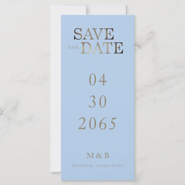Modern Blue Gold Text Monogram Save the Date  (Front)