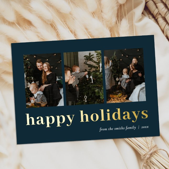 Modern Blue Gold Typography Happy Holidays Photo (Creator Uploaded)