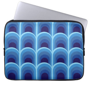 Modern Blue Gradient Arcs Pattern  Laptop Sleeve