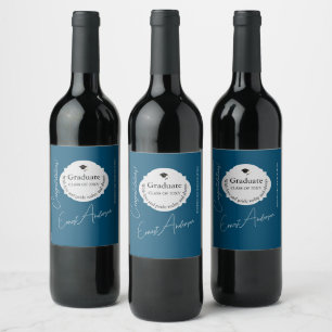 Modern Blue Graduate Congratulations Graduation Wine Label