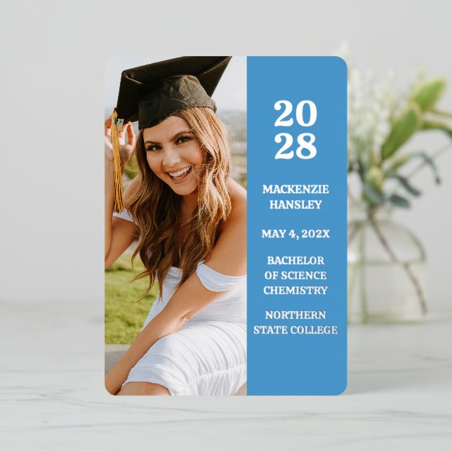 Modern Blue Graduation Announcement  (Standing Front)