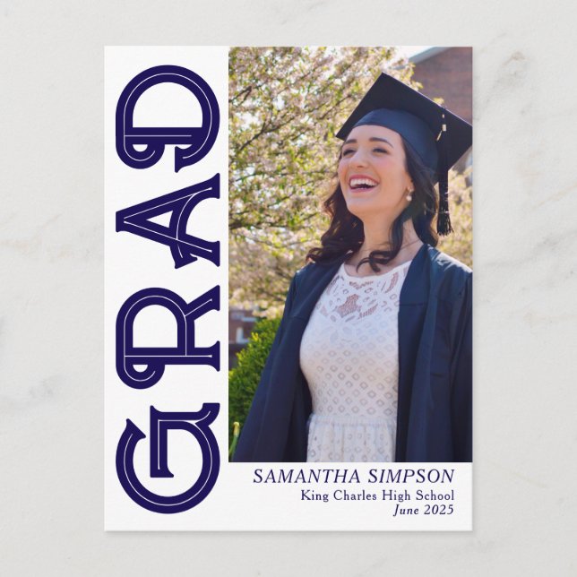 Modern Blue Graduation Announcement Postcard (Front)