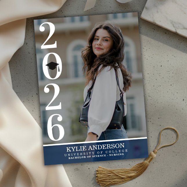 Modern Blue Graduation Cap Senior Photo Invitation (Modern Blue Graduation Cap Senior Photo Invitation
)
