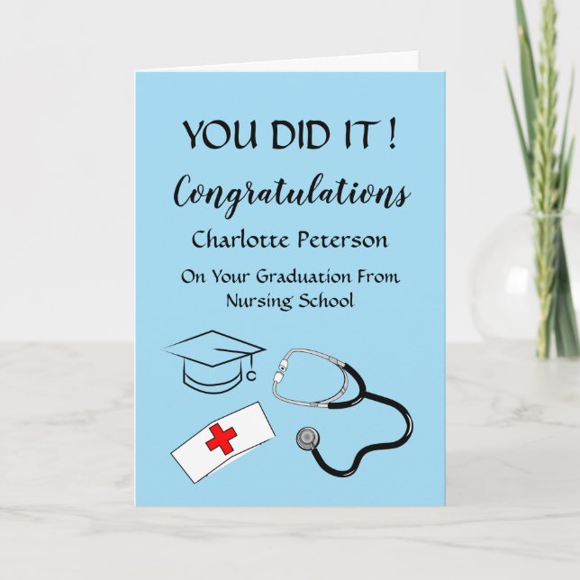 Modern Blue Graduation  Nurse  Congratulation Card (Front)