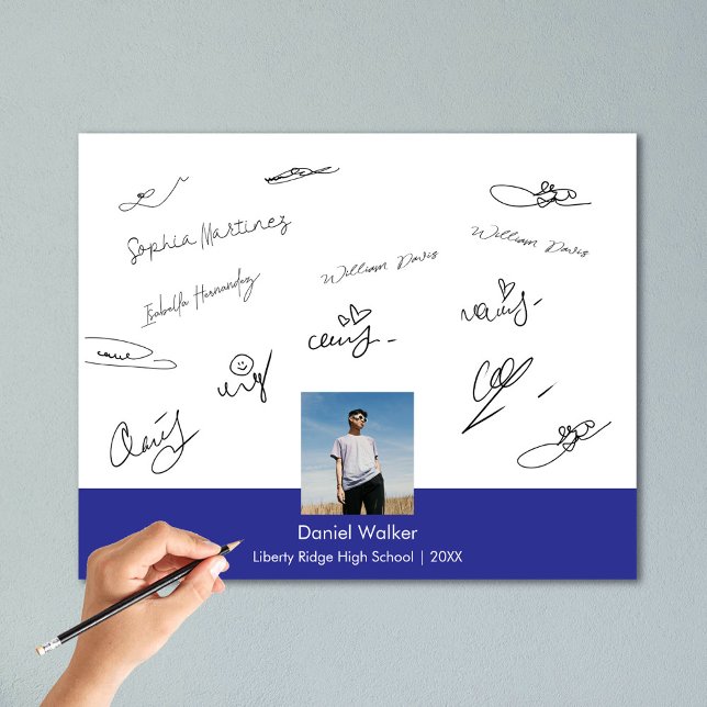 Modern Blue Graduation Party Signing Guest  Photo Print (Creator Uploaded)