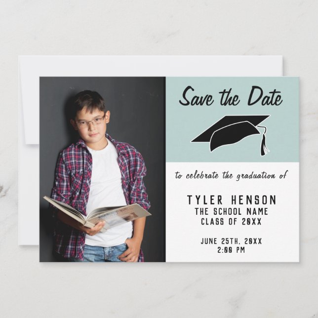 Modern Blue Graduation Save the Date Photo Announcement (Front)
