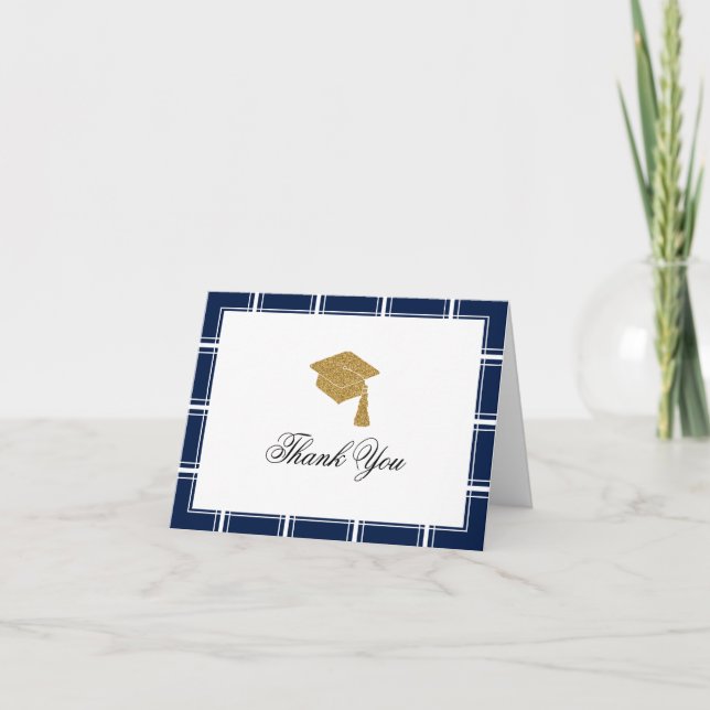 Modern Blue Graduation Thank You Card (Front)