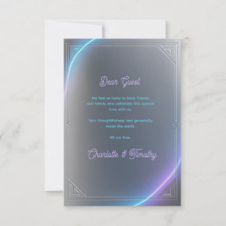 Modern Blue Gray Purple Electric Neon Glow Wedding Thank You Card