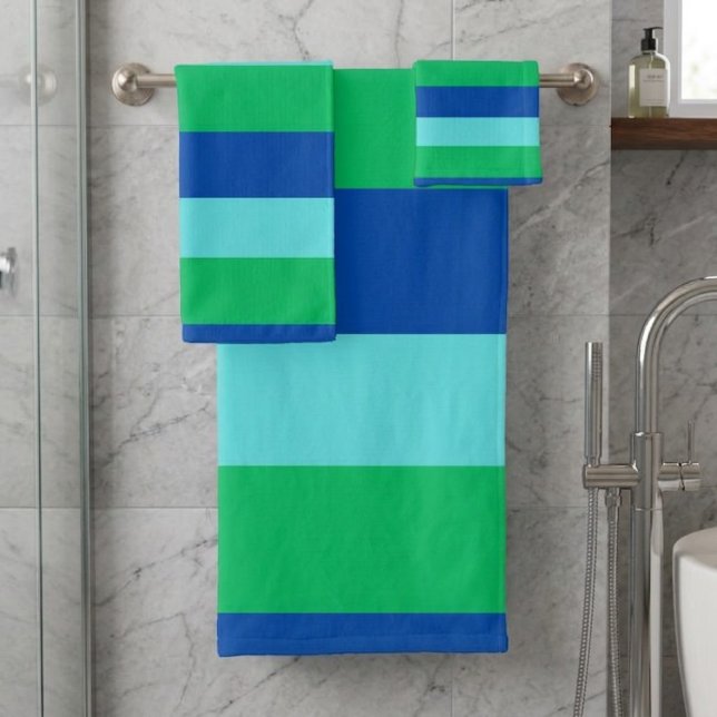 Modern Blue Green and Azure Striped Towel Set (Creator Uploaded)