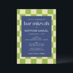 Modern Blue Green Chequerboard Bar Mitzvah RSVP Invitation<br><div class="desc">Modern Blue and Green Chequerboard Bar Mitzvah Invitation with RSVP details</div>