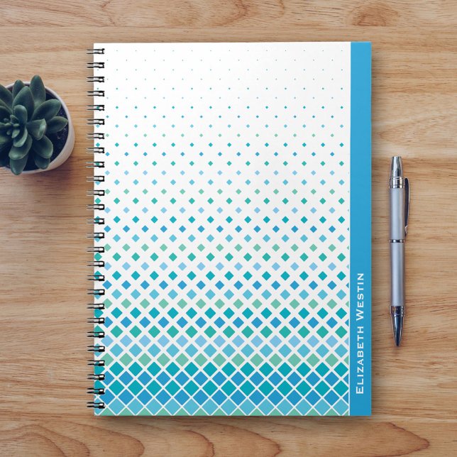 Modern Blue Green Diamond Pattern Notebook Journal (Creator Uploaded)