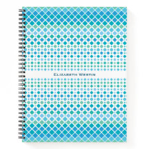 Modern Blue Green Diamond Pattern Spiral Notebook