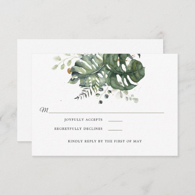 Modern Blue & Green Floral | Wedding RSVP (Front/Back)