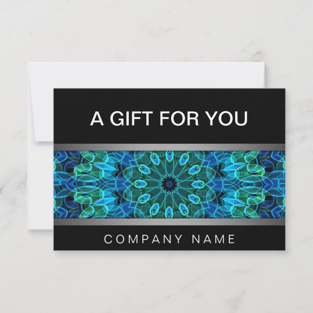 Modern Blue & Green Gems mandala gift certificate (Front)