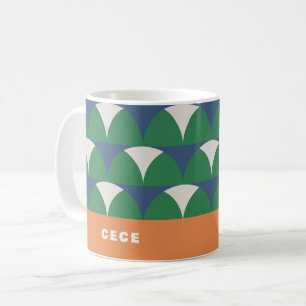 Modern blue green geometric retro personalised coffee mug
