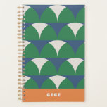 Modern blue green geometric retro personalised planner<br><div class="desc">Modern pink orange geometric retro personalised minimal unique budget bright bold best-seller. ideal Christmas,  birthday,  anniversary,  graduation,  mothers day,  fathers day,  new year,  school year organisation.</div>