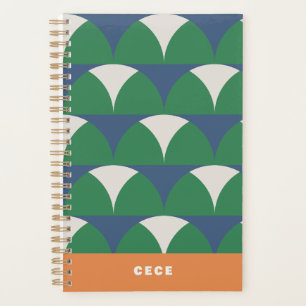 Modern blue green geometric retro personalized planner