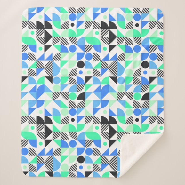 Modern Blue Green Geometric Shapes Sherpa Blanket (Front)