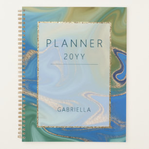 Modern Blue Green & Gold Abstract Planner