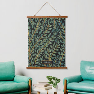 Modern Blue Green Gold Tropical Leaves Greenery Hanging Tapestry