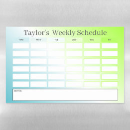 Modern Blue Green Gradient Weekly School Schedule Magnetic Dry Erase Sheet