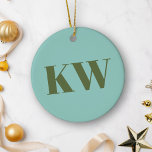 Modern Blue Green Monogram Initials Personalised  Ceramic Tree Decoration<br><div class="desc">Add a touch of sophistication to your holiday decor with this personalised ceramic ornament, featuring bold monogram initials in a sleek blue and green colour palette. Perfect for celebrating the holidays in style, this ornament can be customised with your initials to create a truly unique and timeless keepsake. Whether you’re...</div>