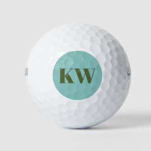 Modern Blue Green Monogram Initials Personalised  Golf Balls